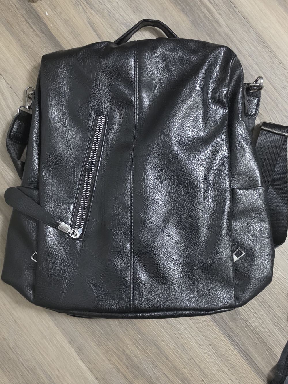 Classic Black Faux Leather Backpack with Front Zip Pocket